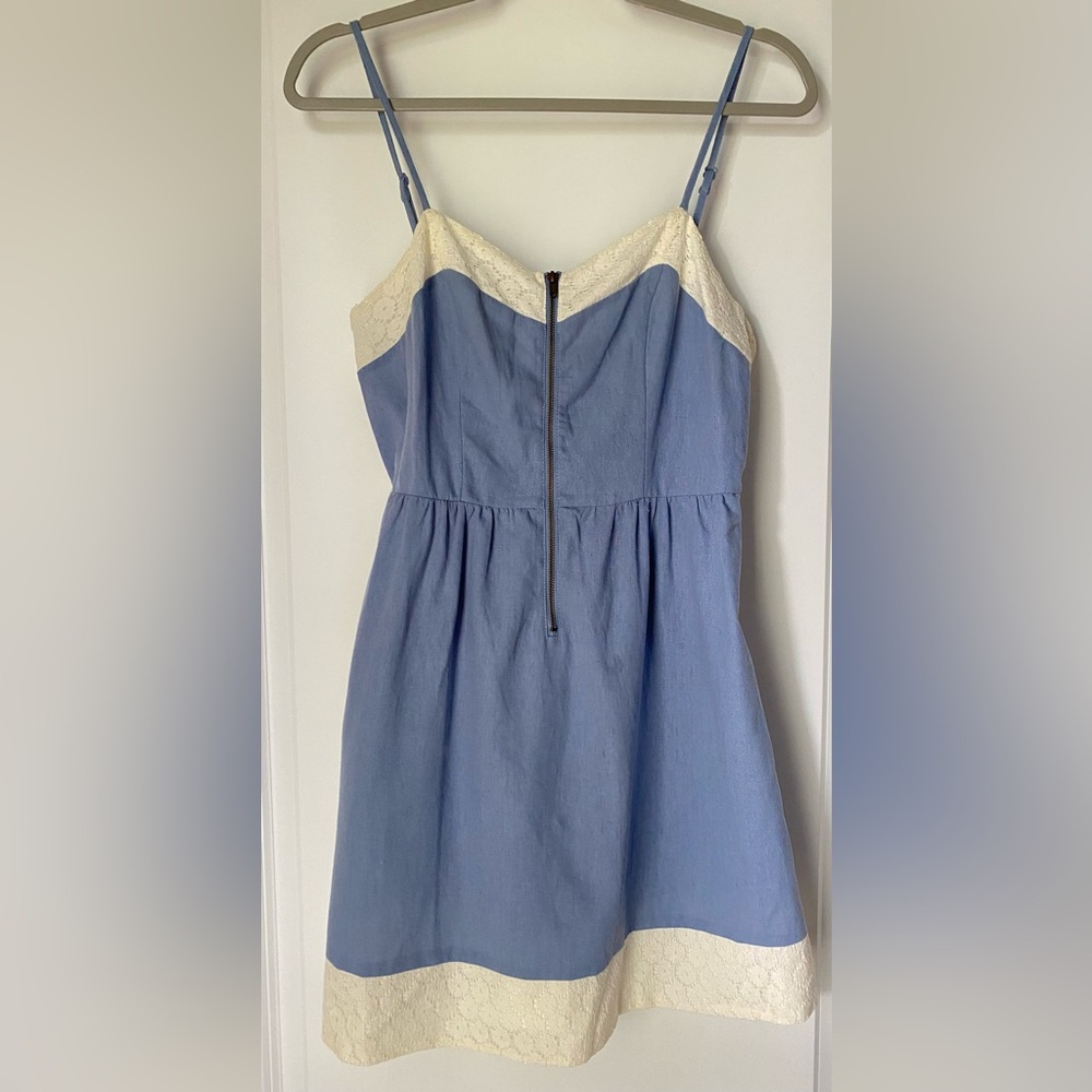 Petticoat Alley | Blue and White Contrast trim linen dress | Size M